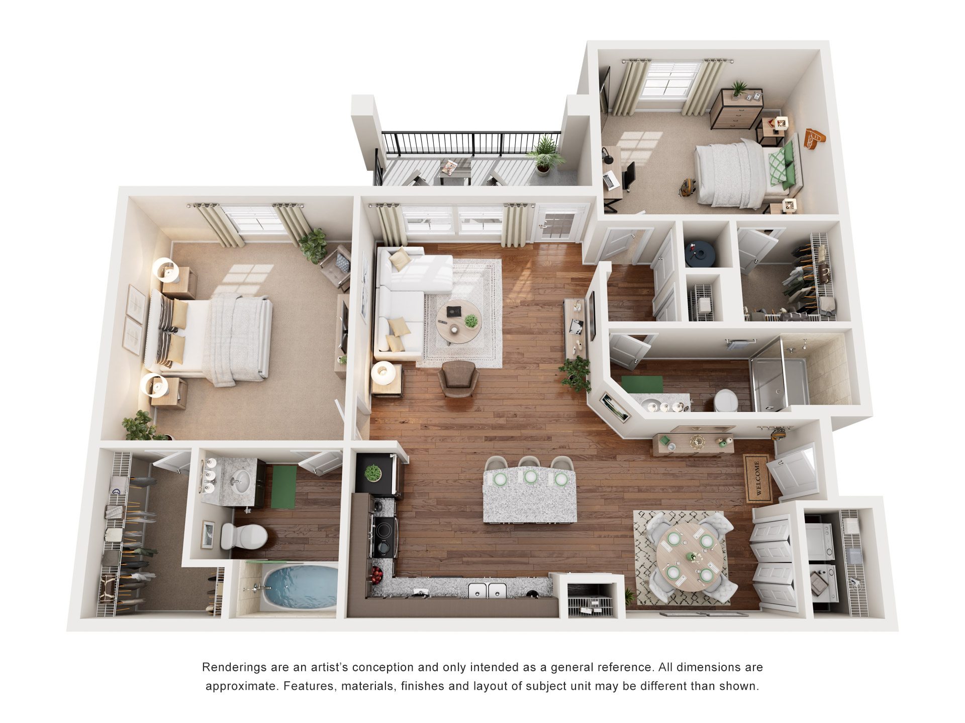 Floor plan for 2 beds, 2 baths, 1071 sqft